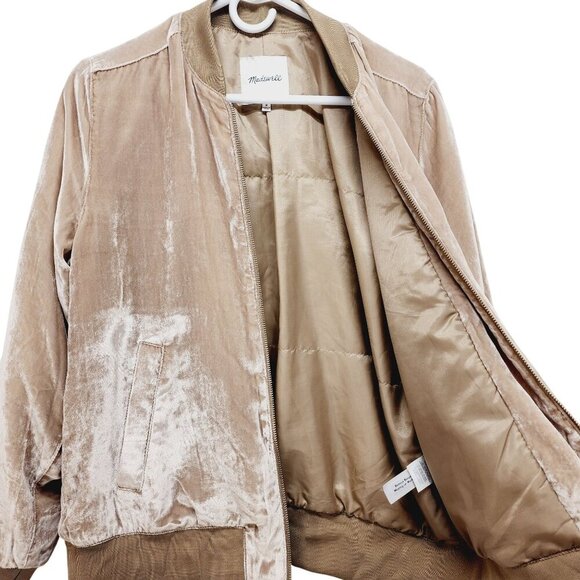 Madewell Women's Velvet Bomber Jacket Size Medium Viscose & Silk Blend Beige - Picture 11 of 13